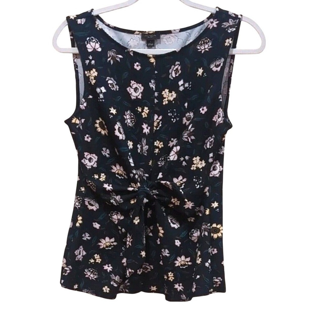 Ann Taylor Factory Floral Sleeveless Top Navy Blue Womens Medium